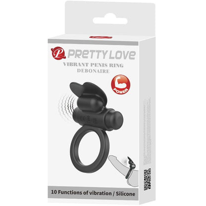 PRETTY LOVE - ANILLO VIBRADOR DEBONAIRE CONEJO 10 VIBRACIONES NEGRO