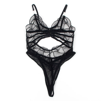 SUBBLIME - 955212 TRANSPARENT BODYSUIT WITH BLACK HOLLOW LACE S/M