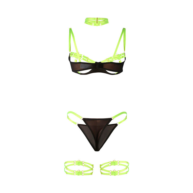 SUBBLIME - 955274 BRA SET WITH NECKLACE AND LEG DETAILS FLUORESCENT GREEN S/M
