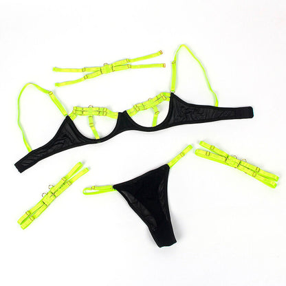 SUBBLIME - 955281 BRA SET WITH NECKLACE AND LEG DETAILS FLUORESCENT GREEN L/XL