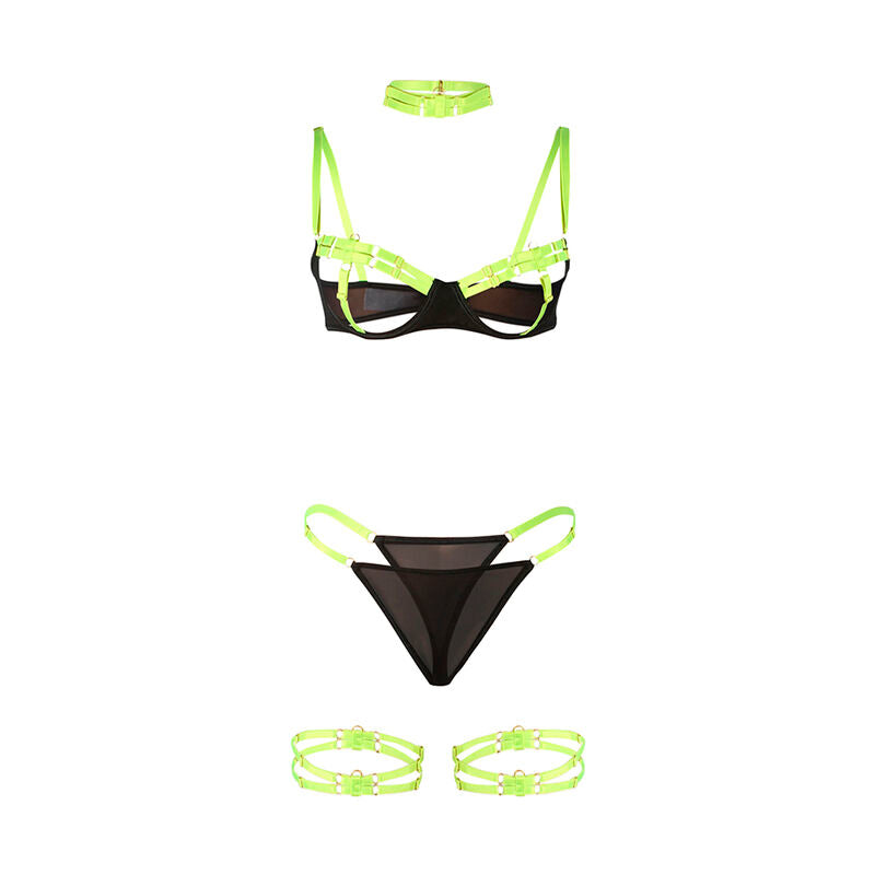 SUBBLIME - 955281 BRA SET WITH NECKLACE AND LEG DETAILS FLUORESCENT GREEN L/XL