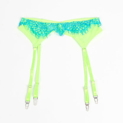 SUBBLIME - 955328 BRA SET WITH LACE AND GARTER LINES GREEN AND BLUE L/XL