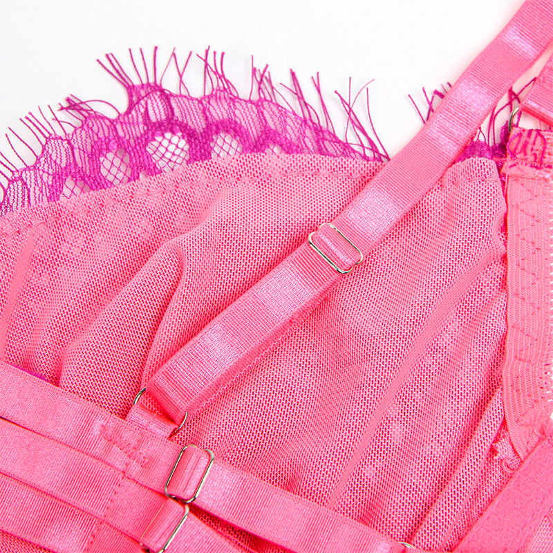 SUBBLIME - 955359 SET OF BRA WITH LACE AND GARTER LINKS PINK AND PURPLE S/M