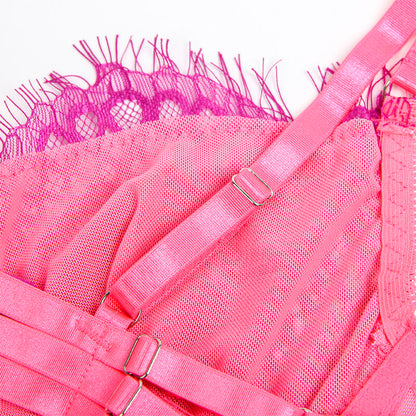 SUBBLIME - 955366 BRA SET WITH LACE AND GARTER LINES PINK AND PURPLE L/XL