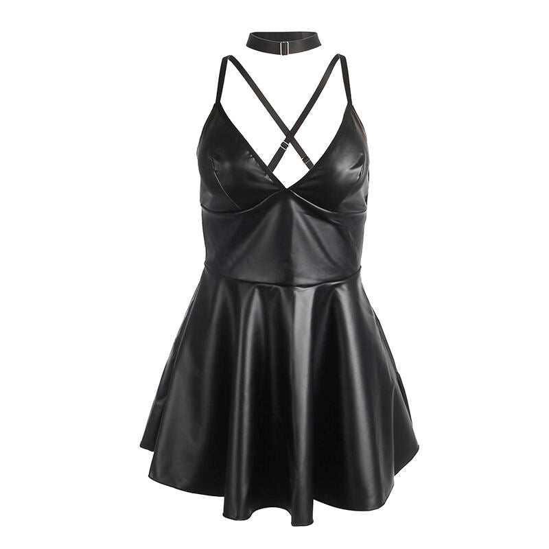 SUBBLIME - 955373 DRESS WITH BLACK LEATHER STRAPS S/M