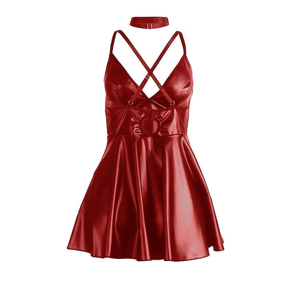 SUBBLIME - 955397 DRESS WITH BURGUNDY LEATHER STRAPS S/M