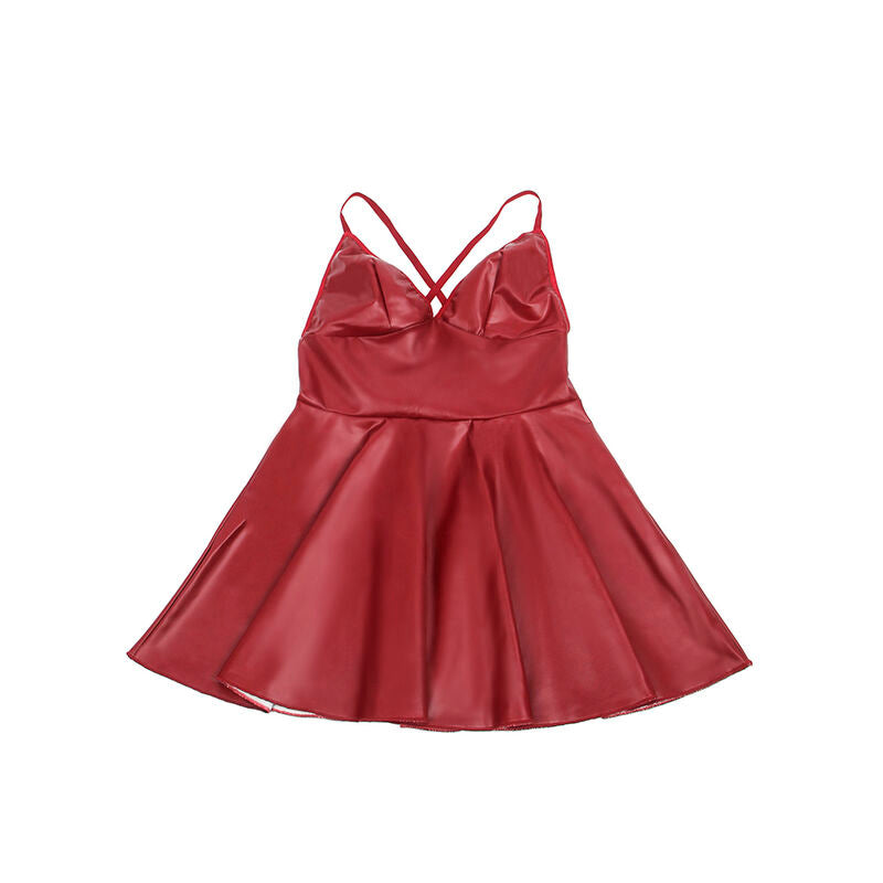 SUBBLIME - 955397 DRESS WITH BURGUNDY LEATHER STRAPS S/M