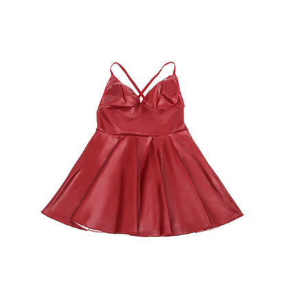 SUBBLIME - 955397 DRESS WITH BURGUNDY LEATHER STRAPS S/M