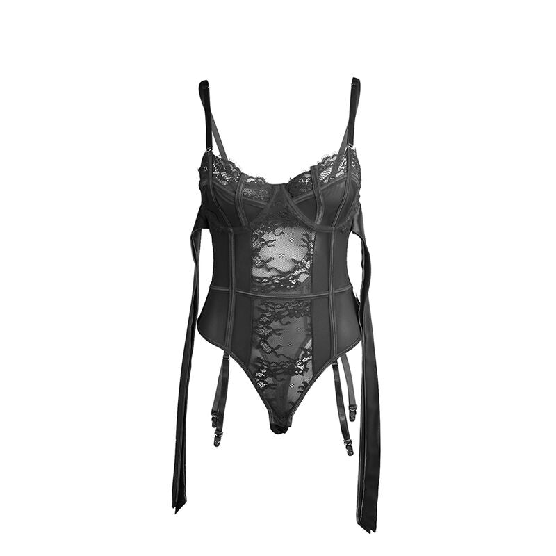 SUBBLIME - 955502 BODY NUIT EN DENTELLE AVEC NŒUDS ET PORTE-JARRETELLES NOIR T.L/XL