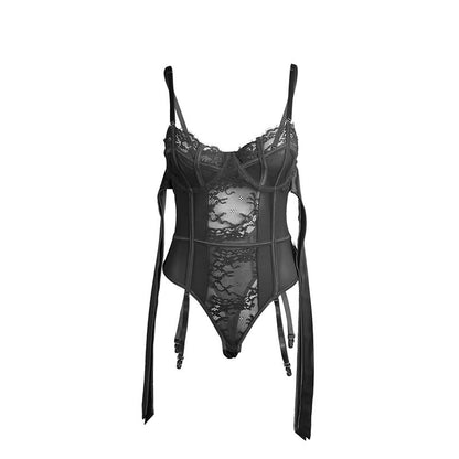 SUBBLIME - 955502 BODY NUIT EN DENTELLE AVEC NŒUDS ET PORTE-JARRETELLES NOIR T.L/XL