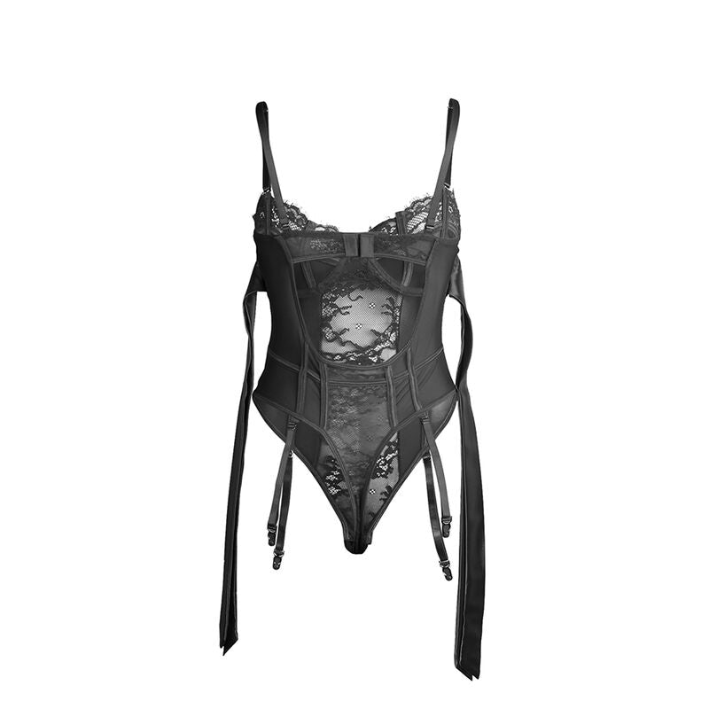 SUBBLIME - 955502 BODY NUIT EN DENTELLE AVEC NŒUDS ET PORTE-JARRETELLES NOIR T.L/XL