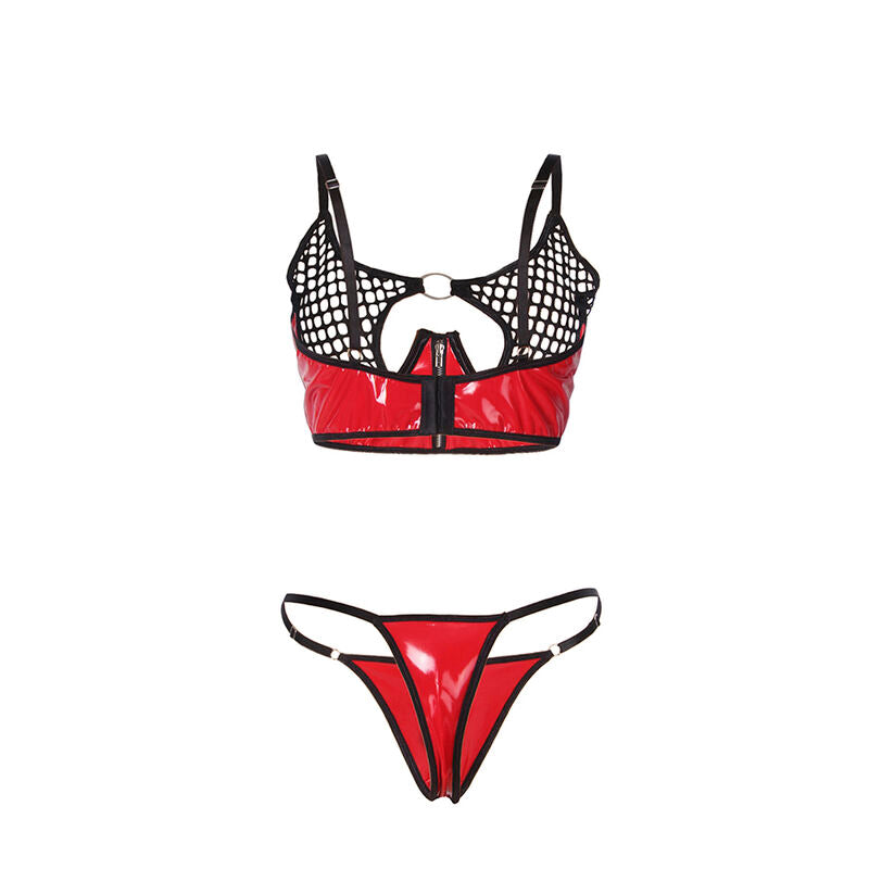 SUBBLIME - CONJUNTO DE SOSTÉN CON CREMALLERA, MALLA Y PIEL CHAROLADA ROJA 955540 L/XL