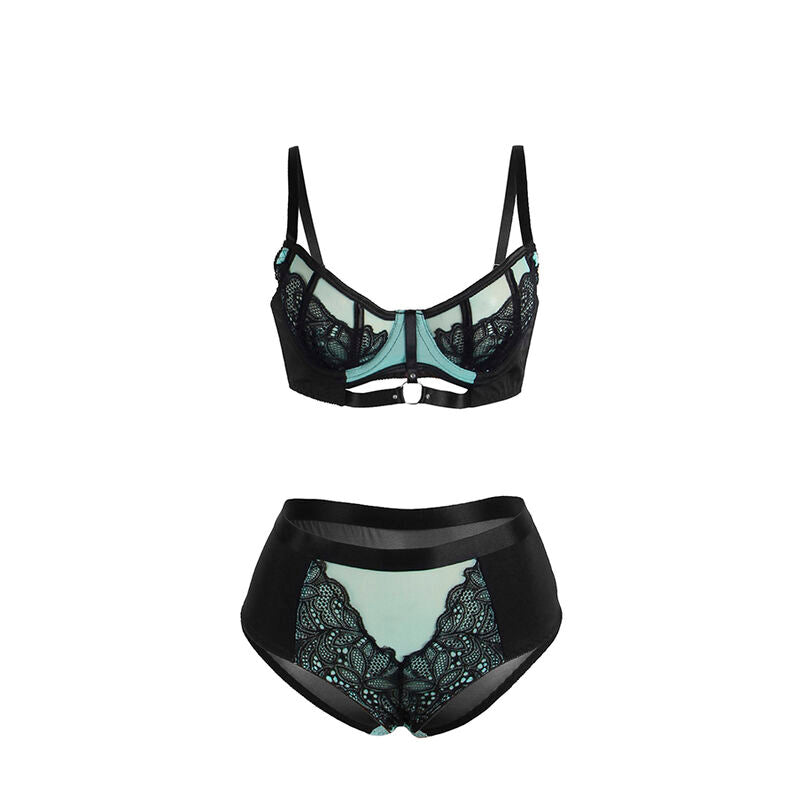 SUBBLIME - CONJUNTO DE SUJETADOR CON CREMALLERA, MALLA Y PIEL DE CHAROL VERDE 955557 S/M