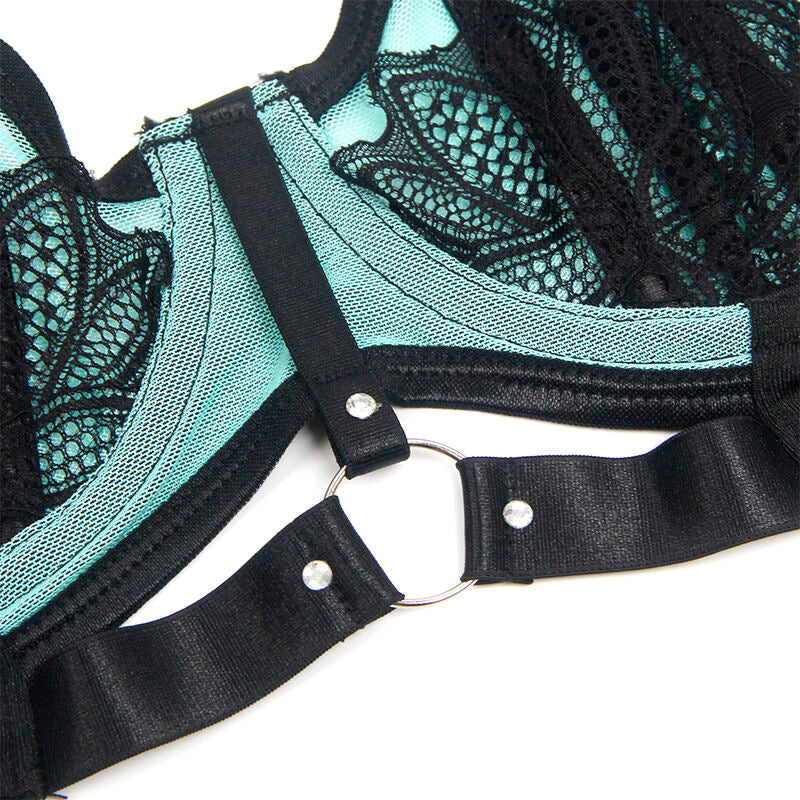SUBBLIME - CONJUNTO DE SUJETADOR CON CREMALLERA, MALLA Y PIEL DE CHAROL VERDE 955557 S/M