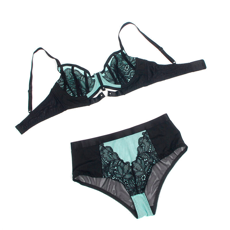 SUBBLIME - CONJUNTO DE SUJETADOR CON CREMALLERA, MALLA Y PIEL DE CHAROL VERDE 955557 S/M