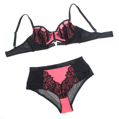 SUBBLIME - 955588 PINK PATENT LEATHER MESH ZIPPER BRA SET L/XL