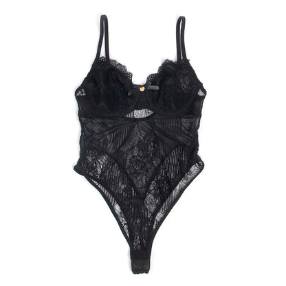 SUBBLIME - 955625 LACE BODYSUIT WITH BOTTOM CLOSURE BLACK L/XL