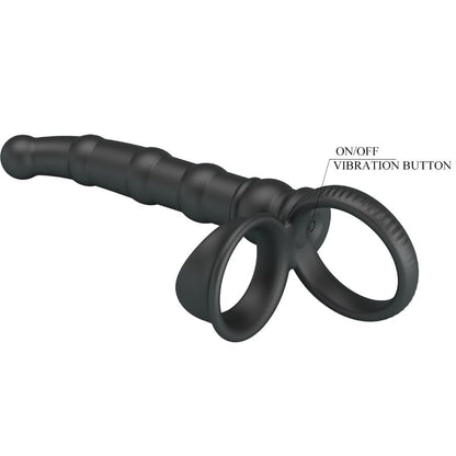 PRETTY LOVE - TATUM VIBRATING PENIS RING WITH PLUG 10 VIBRATIONS BLACK