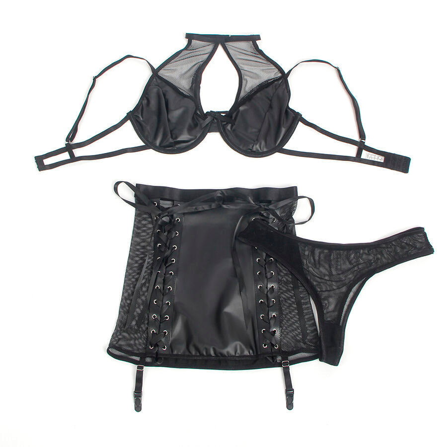 SUBBLIME - 957599 LEATHER BRA AND SKIRT SET BLACK L/XL