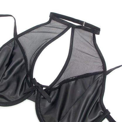 SUBBLIME - 957599 LEATHER BRA AND SKIRT SET BLACK L/XL