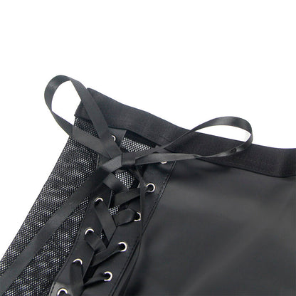 SUBBLIME - 957599 LEATHER BRA AND SKIRT SET BLACK L/XL