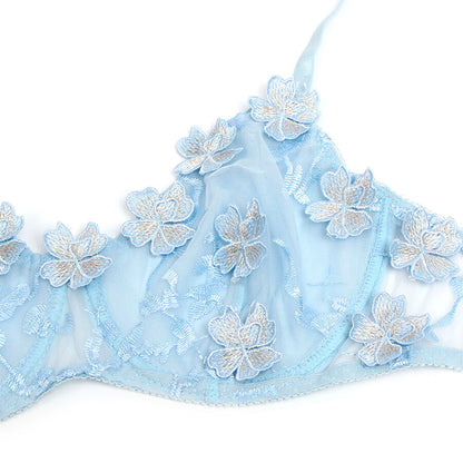 SUBBLIME - 957629  FLOWER EMBROIDERED BRA AND PANTIES SET SKY BLUE S/M
