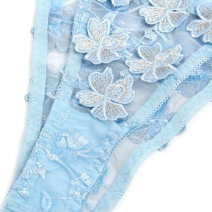 SUBBLIME - 957629  FLOWER EMBROIDERED BRA AND PANTIES SET SKY BLUE S/M