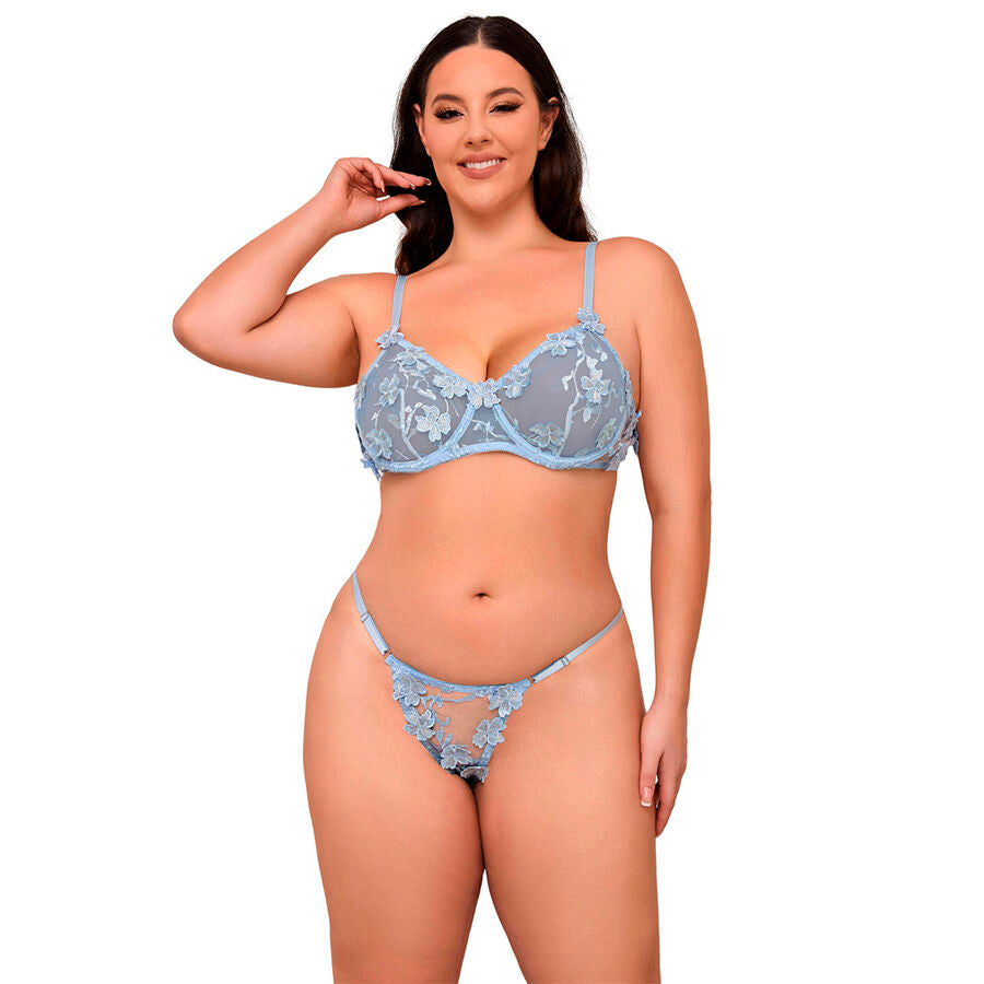 SUBBLIME - 957636 FLOWER EMBROIDERED BRA AND PANTIES SET SKY BLUE L/XL