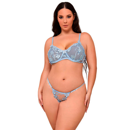 SUBBLIME - 957629 FLOWER EMBROIDERED BRA AND PANTIES SET SKY