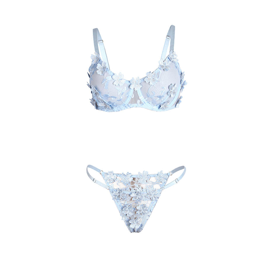 SUBBLIME - 957629 FLOWER EMBROIDERED BRA AND PANTIES SET SKY
