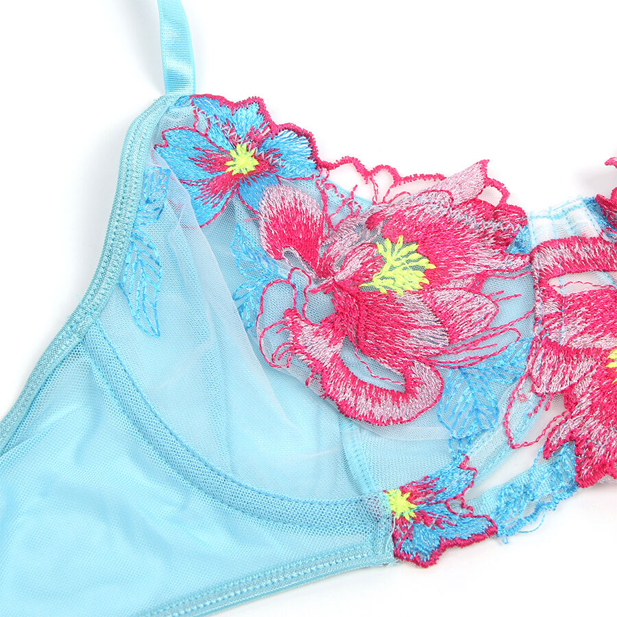 SUBBLIME - 957643 FLOWER EMBROIDERED BRA AND GARTER BELT SET