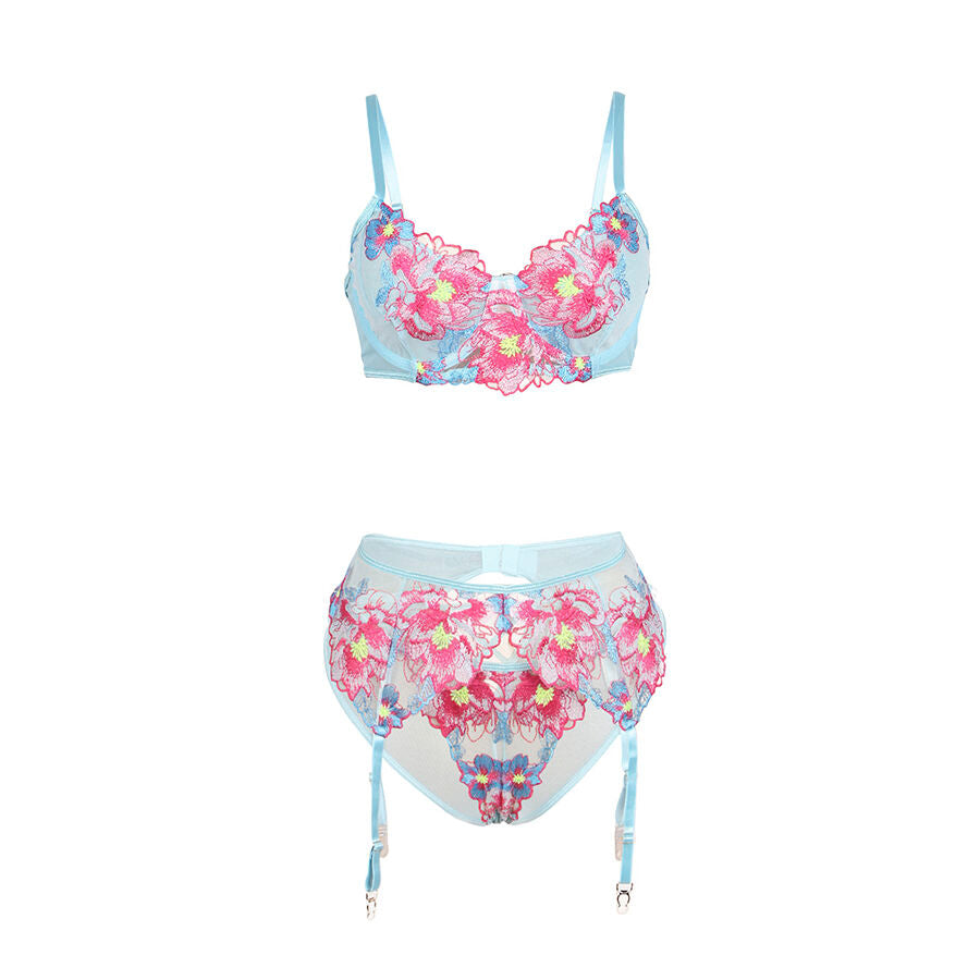 SUBBLIME - 957643 FLOWER EMBROIDERED BRA AND GARTER BELT SET
