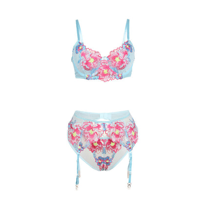 SUBBLIME - 957643 FLOWER EMBROIDERED BRA AND GARTER BELT SET