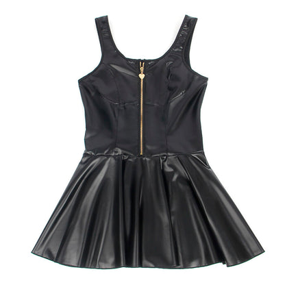 SUBBLIME - 957674 HEART ZIPPER LEATHER DRESS BLACK L/XL