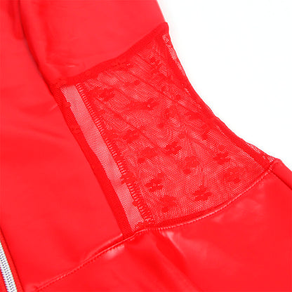 SUBBLIME - 957728 LACE ZIPPER LEATHER DRESS RED S/M