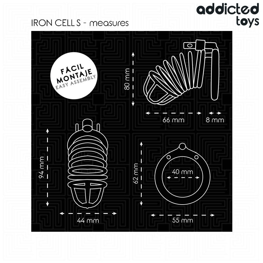 ADDICTED TOYS LOCKED - CAGE À PÉNIS EN MÉTAL CELLULE DE FER 4 CM TAILLE S