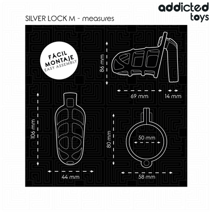 ADDICTED TOYS LOCKED - SILVER LOCK PENIS CAGE METAL SIZE M