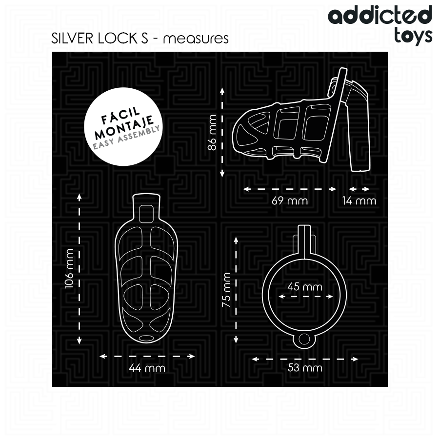 JUGUETE DE BLOQUEO ADDICTED TOYS - JAULA PENEANA DE METAL CON CANDADO PLATEADO TALLA S