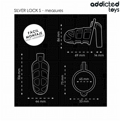 JUGUETE DE BLOQUEO ADDICTED TOYS - JAULA PENEANA DE METAL CON CANDADO PLATEADO TALLA S