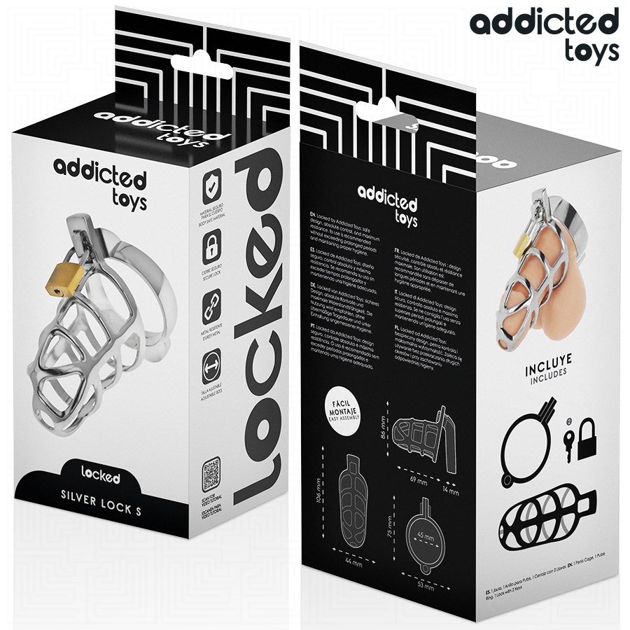 JUGUETE DE BLOQUEO ADDICTED TOYS - JAULA PENEANA DE METAL CON CANDADO PLATEADO TALLA S