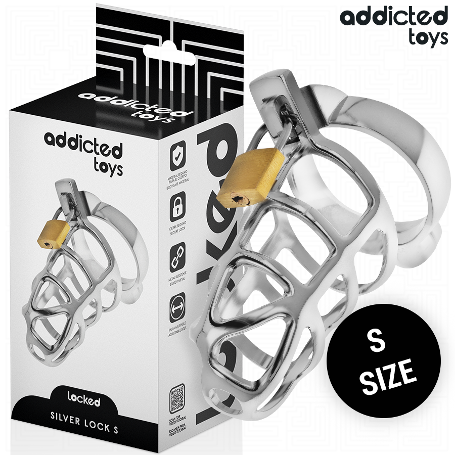 JUGUETE DE BLOQUEO ADDICTED TOYS - JAULA PENEANA DE METAL CON CANDADO PLATEADO TALLA S