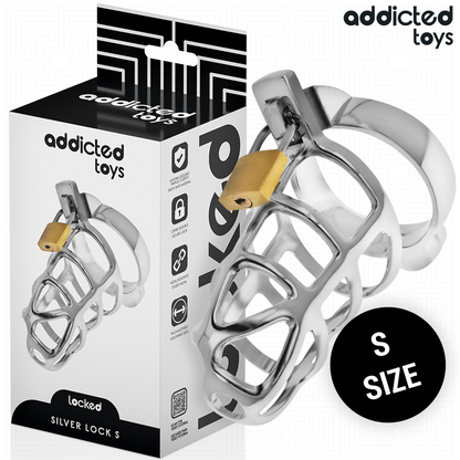 JUGUETE DE BLOQUEO ADDICTED TOYS - JAULA PENEANA DE METAL CON CANDADO PLATEADO TALLA S
