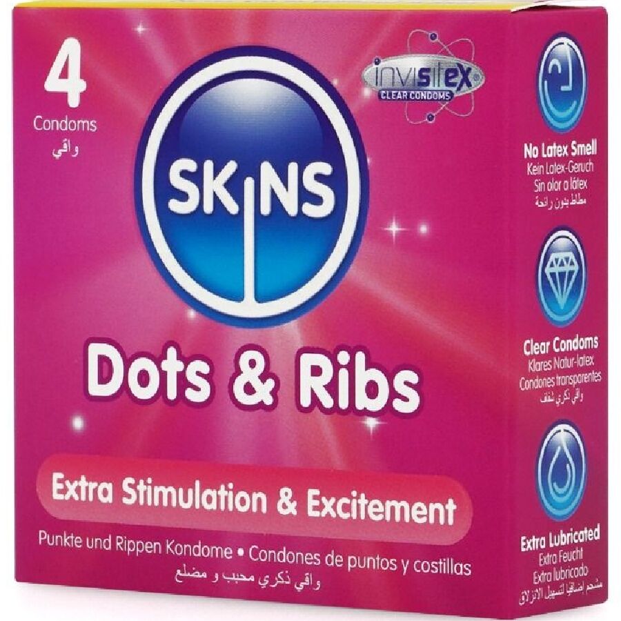 SKINS - DOTS & RIBS PREMIUM CONDOMS PACK 4