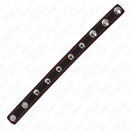 KINK - ANILLO PARA EL PENE DE CUERO CON CIERRE A PRESIÓN FORRO ROJO 21 X 1.5 CM