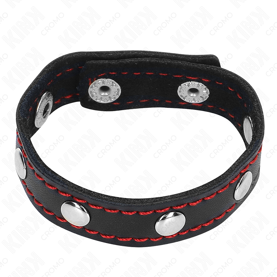 KINK - ANILLO PARA EL PENE DE CUERO CON CIERRE A PRESIÓN FORRO ROJO 21 X 1.5 CM
