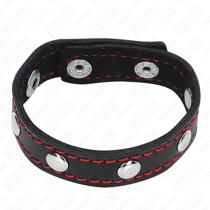 KINK - ANILLO PARA EL PENE DE CUERO CON CIERRE A PRESIÓN FORRO ROJO 21 X 1.5 CM