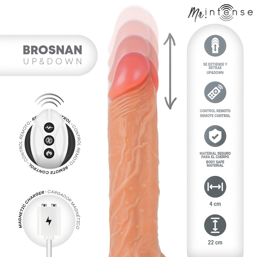 MR INTENSE - BROSNAN RÉALISTE MULTIFONCTIONNEL AVEC VIBRATION, TÉLÉCOMMANDE HAUT ET BAS, 22 CM - OU - 4 CM
