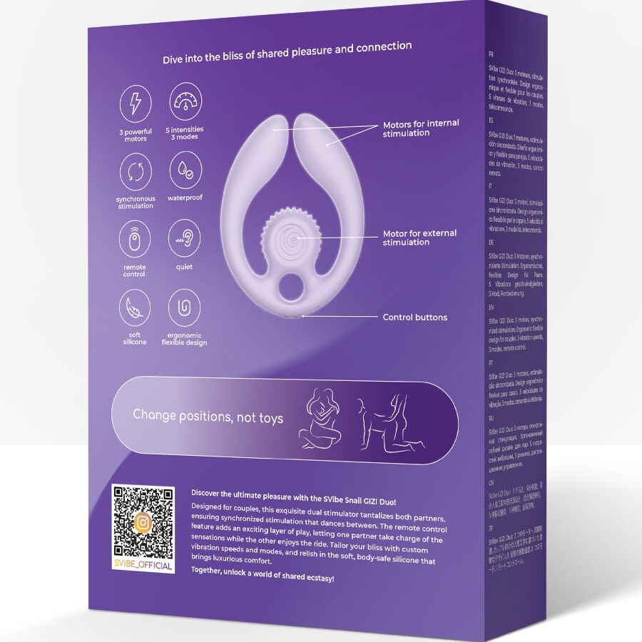 VIBRADOR SNAIL - ESTIMULADOR PARA PAREJAS GIZI DUO CON CONTROL REMOTO LILA