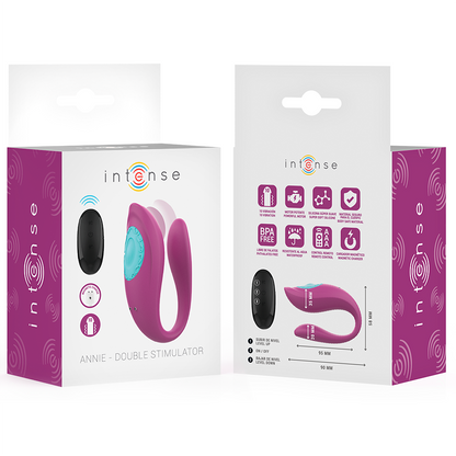 INTENSE - ANNIE U-SHAPED VIBRATOR AND STIMULATOR PURPLE REMOTE CONTROL
