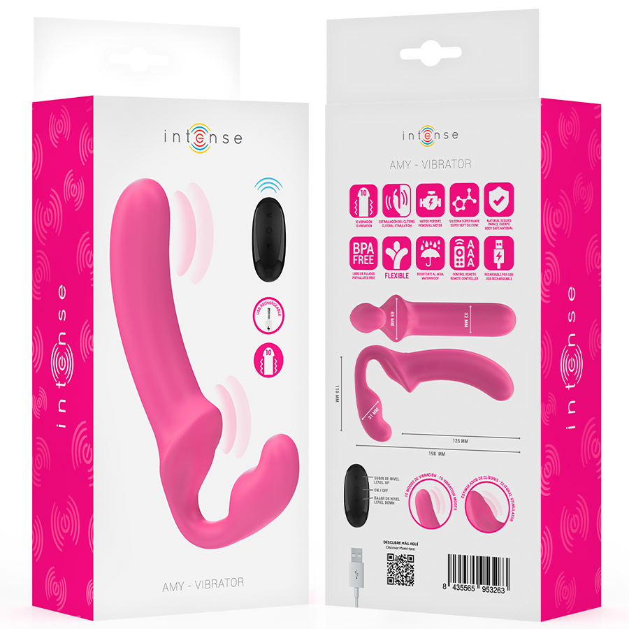 INTENSE - VIBREUR DOUBLE AMY 20 CM ROSE TÉLÉCOMMANDE